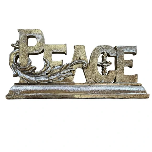 Vintage Silver Peace ☮️ Decor 10”x5.25x2.25 - Picture 1 of 10